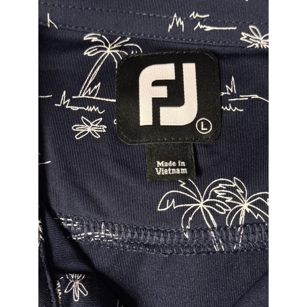 FootJoy Tropic Isle Golf Polo Shirt Navy Blue Palm Tree Print Mens Lrg NWT Logo - Picture 10 of 15